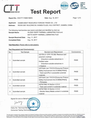 Certificato termico lucido/opaco di FDA del film della laminazione di bianco BOPP passato