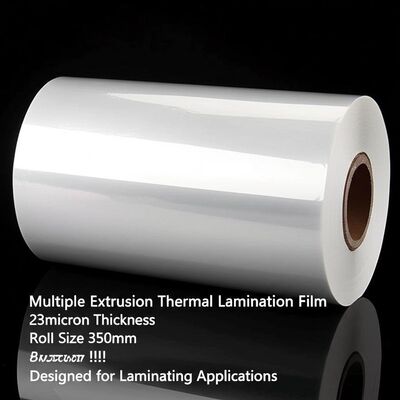 Film di laminazione termica a estrusione multipla, spessore 23 micron, formato rotolo 350mm x 3000m, progettato per applicazioni di laminazione